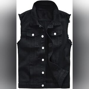 NWT Goth Punk Frayed Black Denim Vest Sz Small